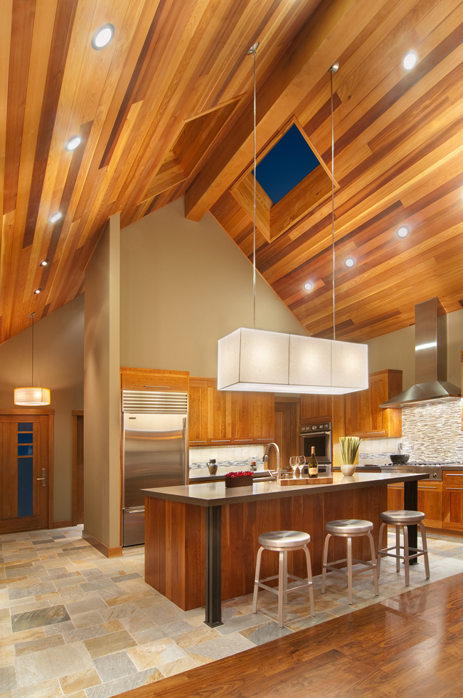 Lake Tahoe, San Francisco Interior Design, Interior Architecture, Cabin, modern cabin, contemporary kitchen, wood ceiling, open living, grand room, open loft, loft 