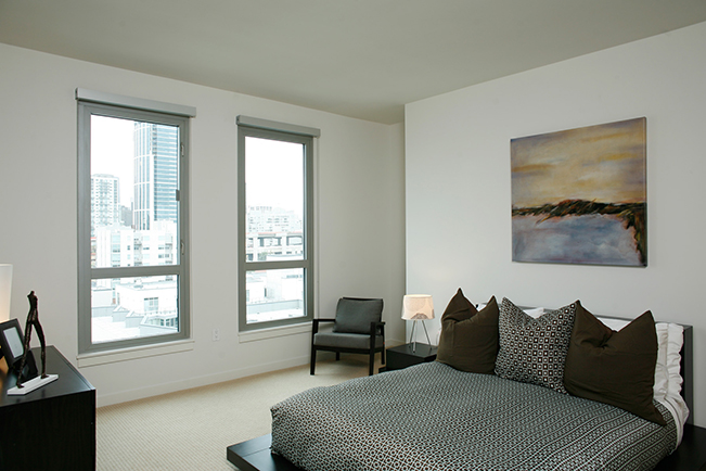 Master Bedroom, platform bed, contemporary bedroom, art, grey, gray, San Francisco interior design, accessories
