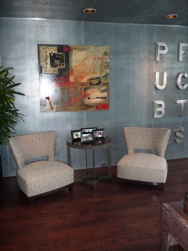 Contemporary living room, blue accent, modern interior design, modern art, custom furniture, San Francisco Interior Design, letter art
